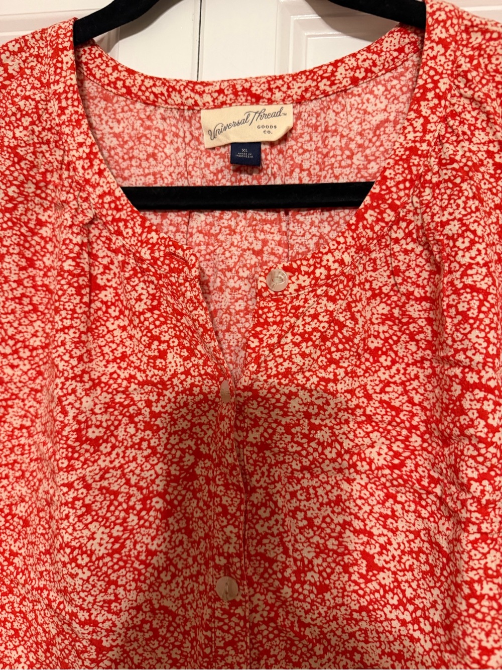 Universal Thread Red Floral Split-Neck Button Blouse - Picture 2 of 6